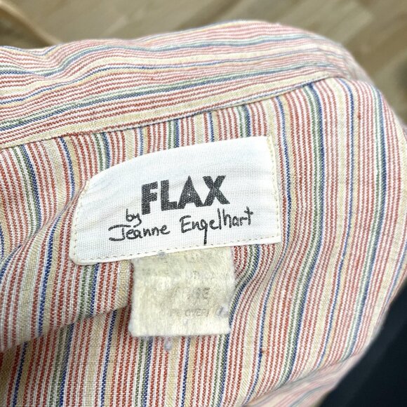 FLAX 100% Linen Boxy Rainbow Stripe Button Down Shirt Top Short Sleeve sz Large - Picture 6 of 6